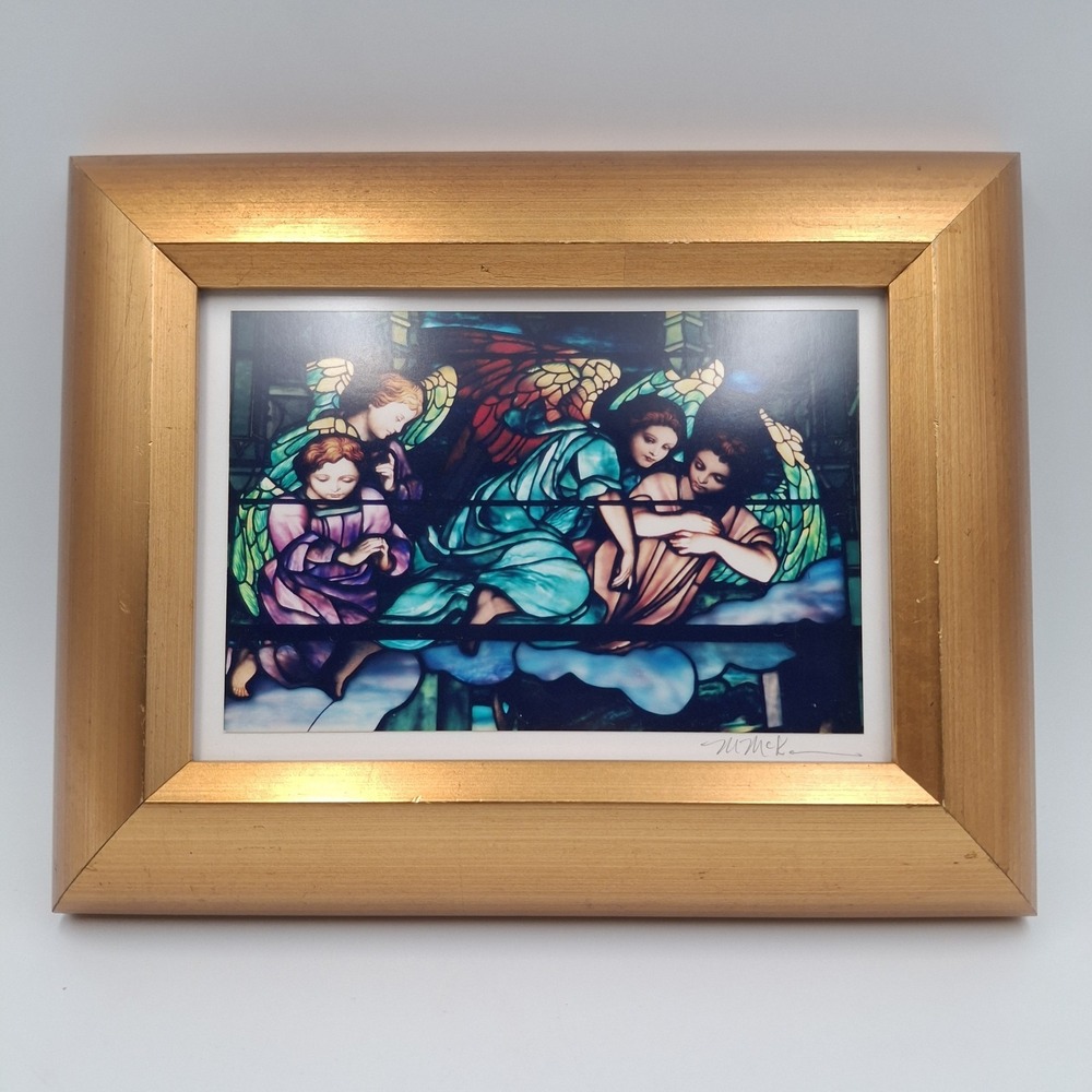 Michael H McKann Signed Photo Card Framed Stained Glass Tiffany Angels Art Print